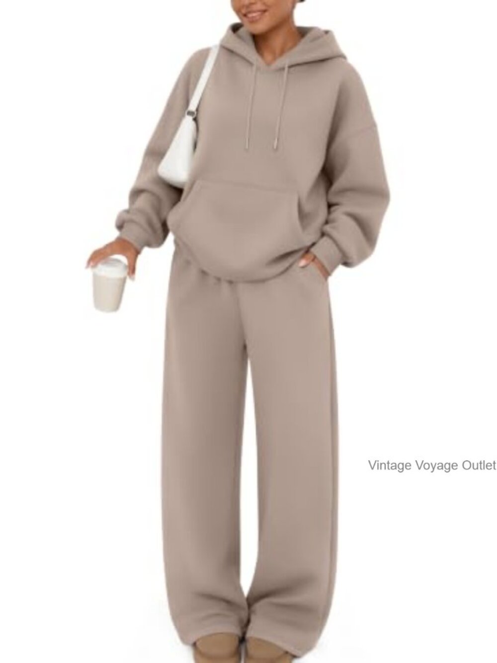 Cotton Fleece Oversized Hoodie & Wide Leg Pants Set Loungewear